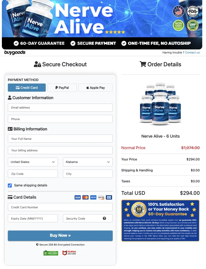 Nerve Alive secure checkout – official order page